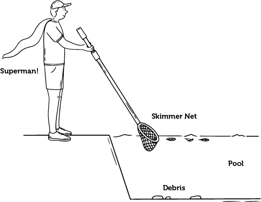 Man skimming the surface of a pool
